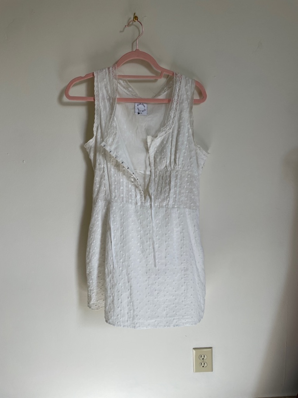 Sleeveless White Eyelet Button-Front mini